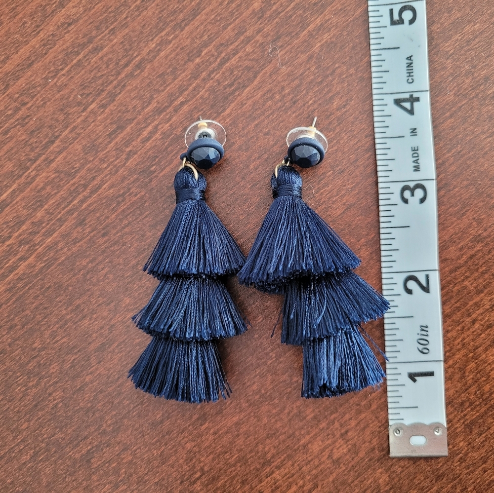 Navy J. Crew tassel earrings